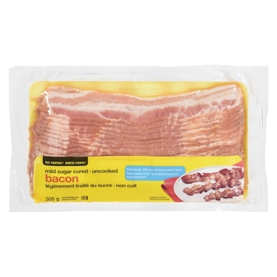 Sans Nom Bacon 50% moins de sel légèrement traité au sucre 500 g, 1,60 $/100g