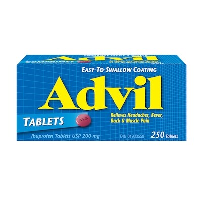Advil Comprimés Régulier, pour soulager les maux de tête et la douleur, 200 mg d’ibuprofène, flacon de 250 Comprimés 250 ea, 0,11 $/1ch