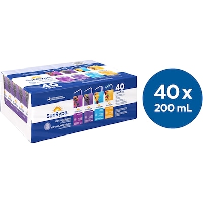 SunRype Assorted Flavours Juice Box Variety Pack 40x200.0 ml, $0.22/100ml