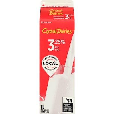 Central Dairies 3.25% Homogenized Milk 1 l, $0.35/100ml