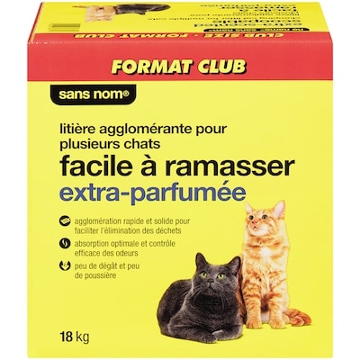 Sans Nom Litière agglomérante pour plusieurs chats facile à ramasser, extra-parfumée  18 kg, 0,06 $/100g