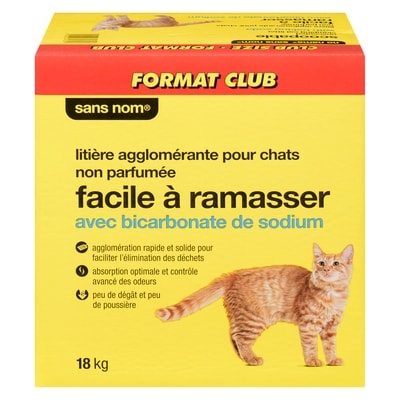 Sans Nom Litière agglomérante pour chat facile à ramasser avec bicarbonate de sodium, non parfumée 18 kg, 0,06 $/100g