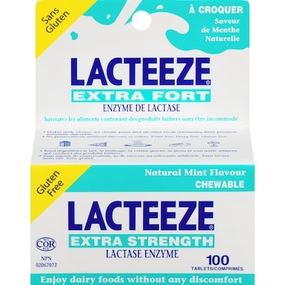 Lacteeze Comprimés extra-fort menthe 100 ea, 0,24 $/1ch