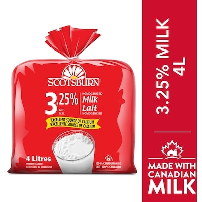 Scotsburn 3.25% Homogenized Milk 4 l, $0.18/100ml