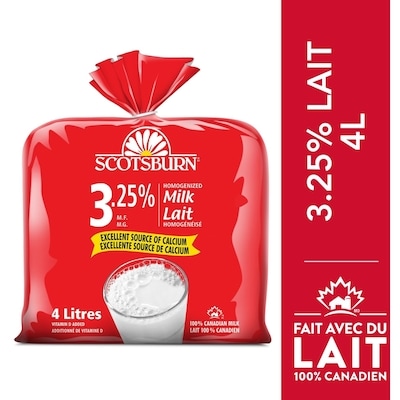 Scotsburn Lait homogénéisé 3,25 % 4 l, 0,18 $/100ml