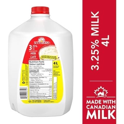 Scotsburn 3.25% Homogenized Milk 4 l, $0.18/100ml