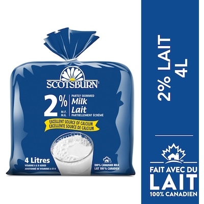 Scotsburn Lait partiellement écrémé 2 % 4 l, 0,18 $/100ml