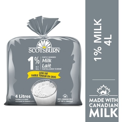 Scotsburn 1% Partly Skimmed Milk 4 l, $0.18/100ml