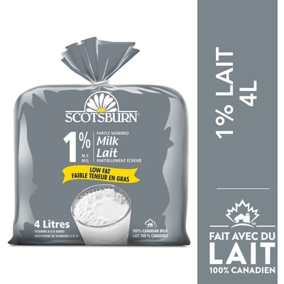Scotsburn Lait partiellement écrémé 1 % 4 l, 0,18 $/100ml