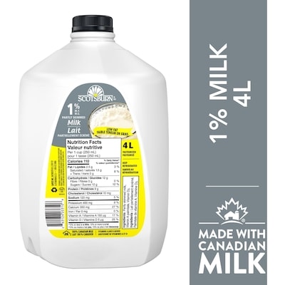 Scotsburn 1% Partly Skimmed Milk 4 l, $0.18/100ml