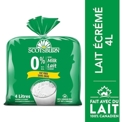 Scotsburn Lait écrémé 4 l, 0,18 $/100ml