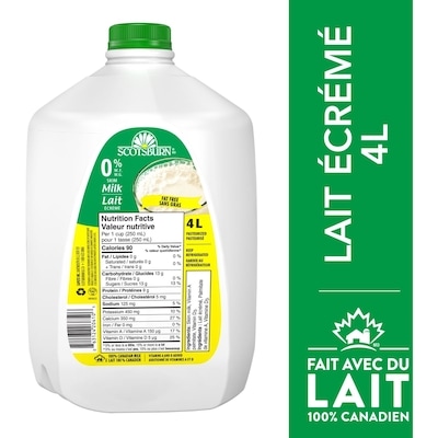 Scotsburn Lait écrémé 4 l, 0,18 $/100ml