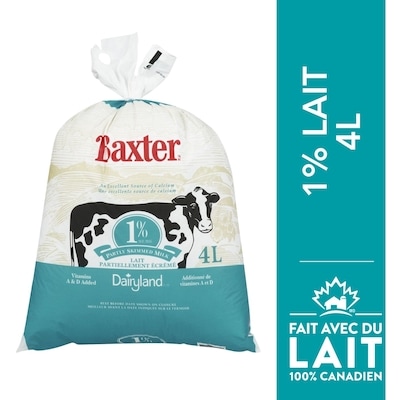 Baxter Lait partiellement écrémé 1% 4 l, 0,22 $/100ml