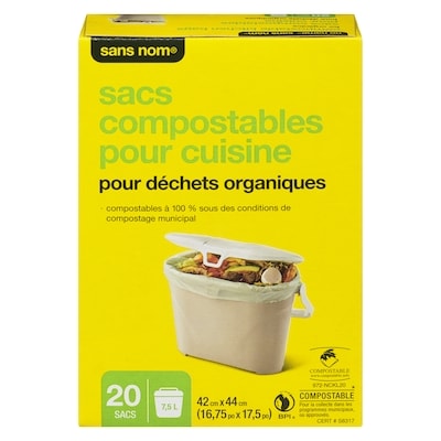 Sans Nom Sacs compostables pour cuisine pour déchets organiques  20 ea, 0,27 $/1ch