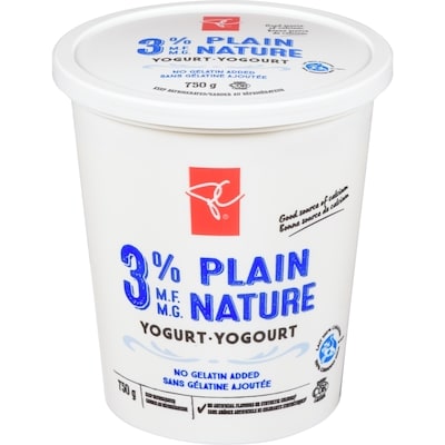 President's Choice Plain 3% M.F. Yogurt 750 g, $0.60/100g