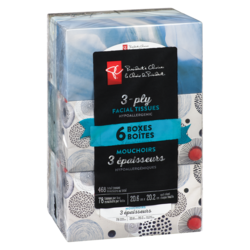 President's Choice 3-Ply Hypoallergenic Facial Tissues, 6 Boxes