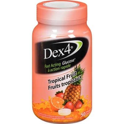 Dex4 Comprimés de glucose Dex4 fruits tropicaux 50 ea, 0,21 $/1ch