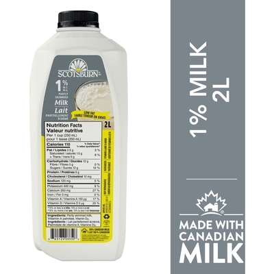 Scotsburn 1% Partly Skimmed Milk 2 l, $0.23/100ml