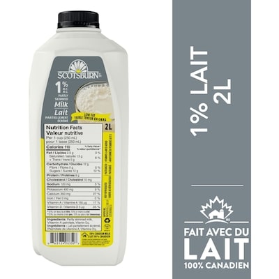 Scotsburn Lait partiellement écrémé 1 % 2 l, 0,23 $/100ml