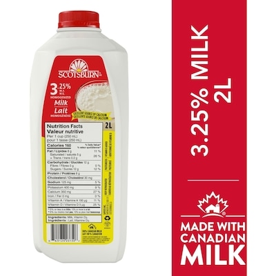 Scotsburn 3.25% Homogenized Milk 2 l, $0.23/100ml