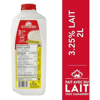 Scotsburn Lait homogénéisé 3,25 % 2 l, 0,23 $/100ml