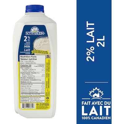 Scotsburn Lait partiellement écrémé 2 % 2 l, 0,23 $/100ml