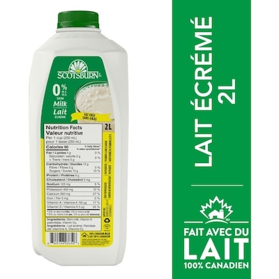 Scotsburn Lait écrémé 2 l, 0,23 $/100ml