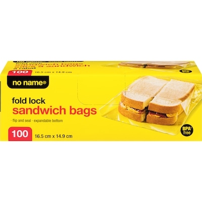 No Name Fold Lock Sandwich Bags 100 ea, $0.03/1ea