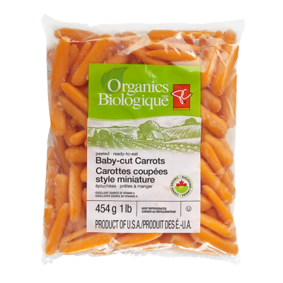 PC Organics Organic Mini Carrots, 1 lb bag 454 g, $0.88/100g