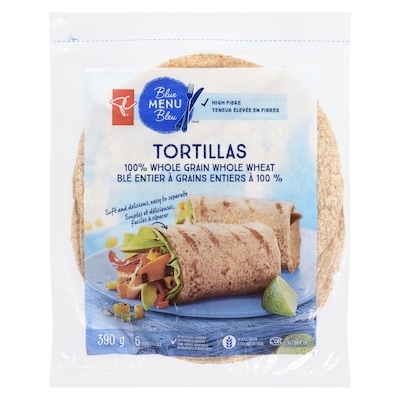 PC Blue Menu 100% Whole Grain Tortillas 6x65.0 g, $1.20/100g