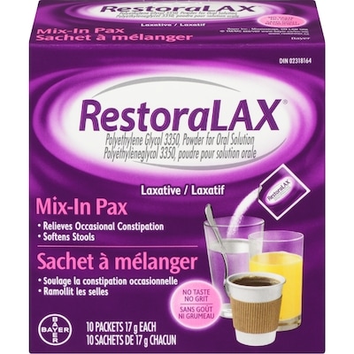 RestoraLAX Poudre laxative soulagement efficace pas de goût, pas de gravier 10 ea, 1,80 $/1ch