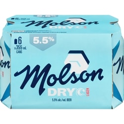 Molson Dry Beer Lager (ID required at pick-up) 6x355.0 ml, $0.60/100ml
