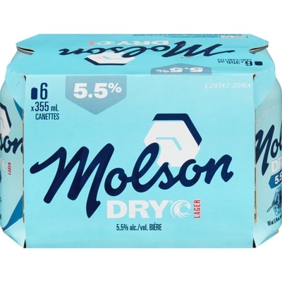 Molson Dry bière lager  (Pièce d’identité requise au moment du ramassage) 6x355.0 ml, 0,68 $/100ml