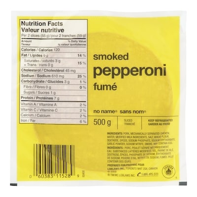 No Name Pepperoni, Sliced 500 g, $12.00/1kg $1.20/100g