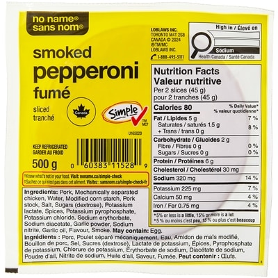 Sans Nom Tranches de pepperoni 500 g, 9,98 $/1kg 1,00 $/100g