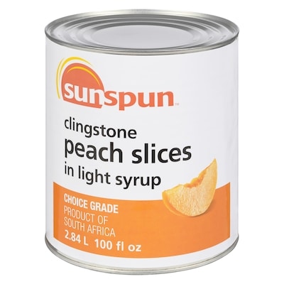 Sunspun Clingstone Peach Slices in Light Syrup 2.84 l, $0.50/100ml