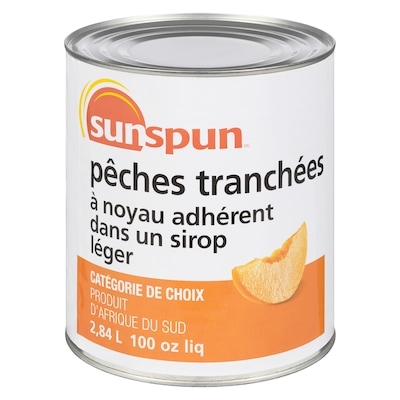 Sunspun Pêches à noyau adhérent tranchées dans du sirop léger 2.84 l, 0,50 $/100ml