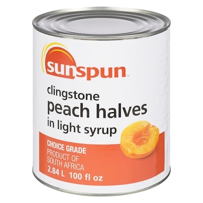Sunspun Clingstone Peach Halves in Light Syrup 2.84 l, $0.48/100ml