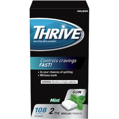 Thrive Gomme pour cesser de fumer menthe fraîche 108 ea, 0,32 $/1ch