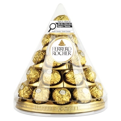 Ferrero Rocher Fins chocolats à la noisette, boîte-cadeau en forme de cône de Noël, 28 confiseries 350 g, 7,14 $/100g