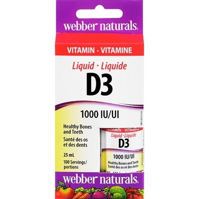 Webber Naturals Vitamine D3 liquide 1 000 UI 25 ml, 43,96 $/100ml