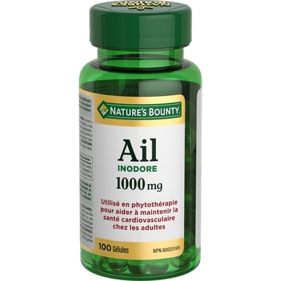 Nature’s Bounty Ail, inodore, 1 000 mg, gélules 100 ea, 0,13 $/1ch