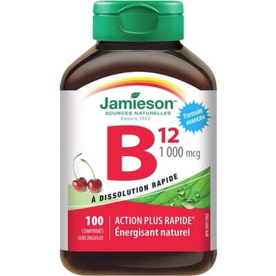 Jamieson Comprimés sublingual Vitamine B12 (Méthylcobalamine) à dissolution rapide 1 000 mcg 100 ea, 0,16 $/1ch