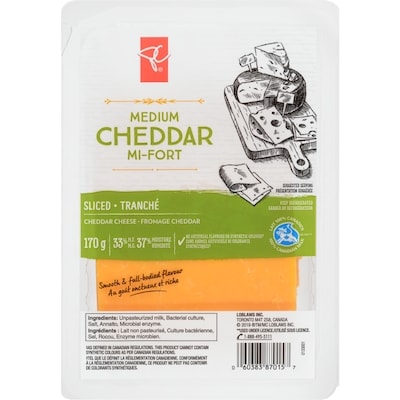 President's Choice Sliced Medium Cheddar Cheese 170 g, $4.41/100g