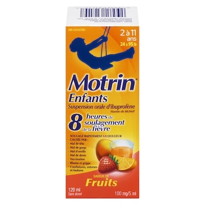 Motrin Suspension orale 8 heures pour soulagement rapide de la fièvre et de la douleur petits fruits 120 ml, 10,41 $/100ml