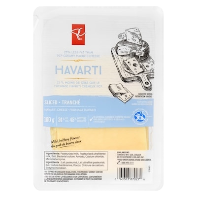 President's Choice Cheese, Havarti Slices 25% Less Fat 160 g, $5.49/100g