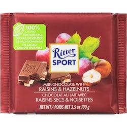 Ritter Sport Chocolate with Raisin & Hazelnut 100 g, $4.00/100g
