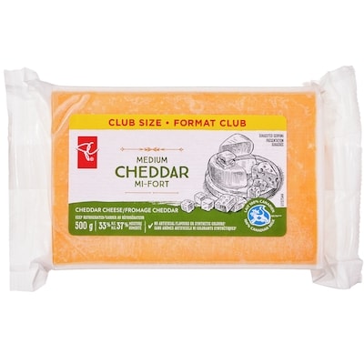 President's Choice Medium Cheddar Cheese Block, Club Pack 500 g, $3.00/100g