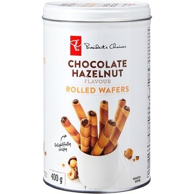 President's Choice Rolled Wafers, Chocolate Hazelnut 400 g, $1.50/100g