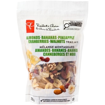 le Choix du Président Mélange montagnard amandes, bananes, ananas, canneberges et noix 700 g, 2,50 $/100g